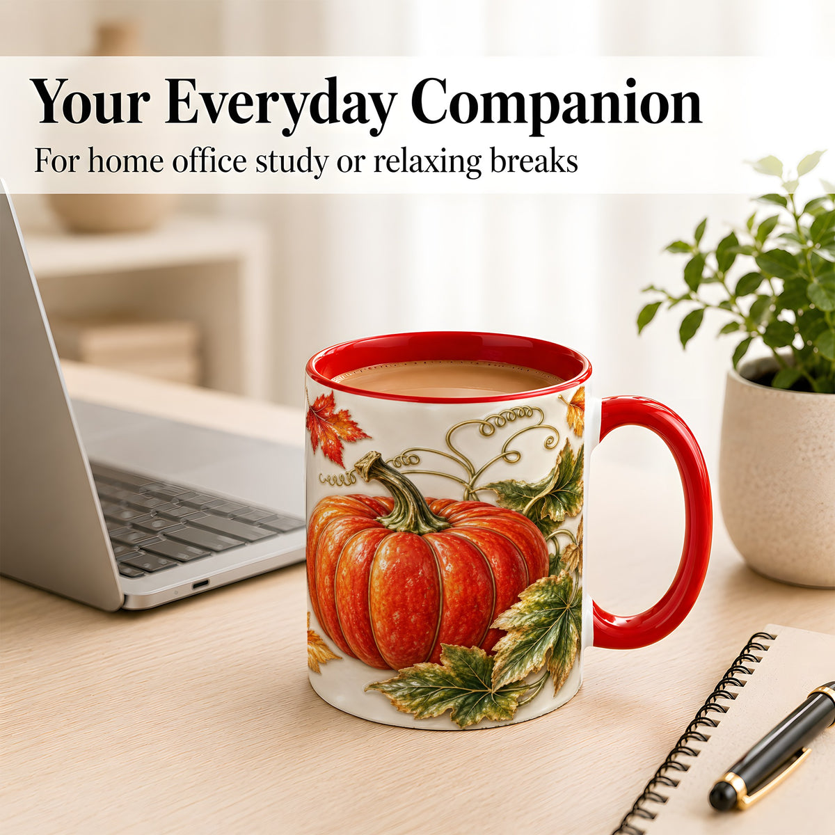 #pl[11oz|Red] Autumn Pumpkin Coffee Mug, Fall Harvest Leaves Mug, Ceramic Cup Decor