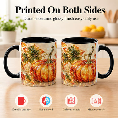 #pl[11oz|Black] Faceted Pumpkin Coffee Mug, Autumn Harvest Leaves Mug, Ceramic Cup