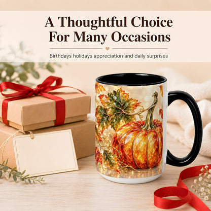 #pl[15oz|Black] Faceted Pumpkin Coffee Mug, Autumn Harvest Leaves Mug, Ceramic Cup