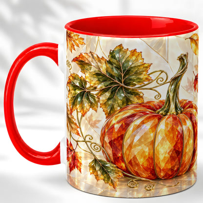 Stained Glass Style Pumpkin Coffee Mug, Autumn Leaves Mug, Ceramic Cup