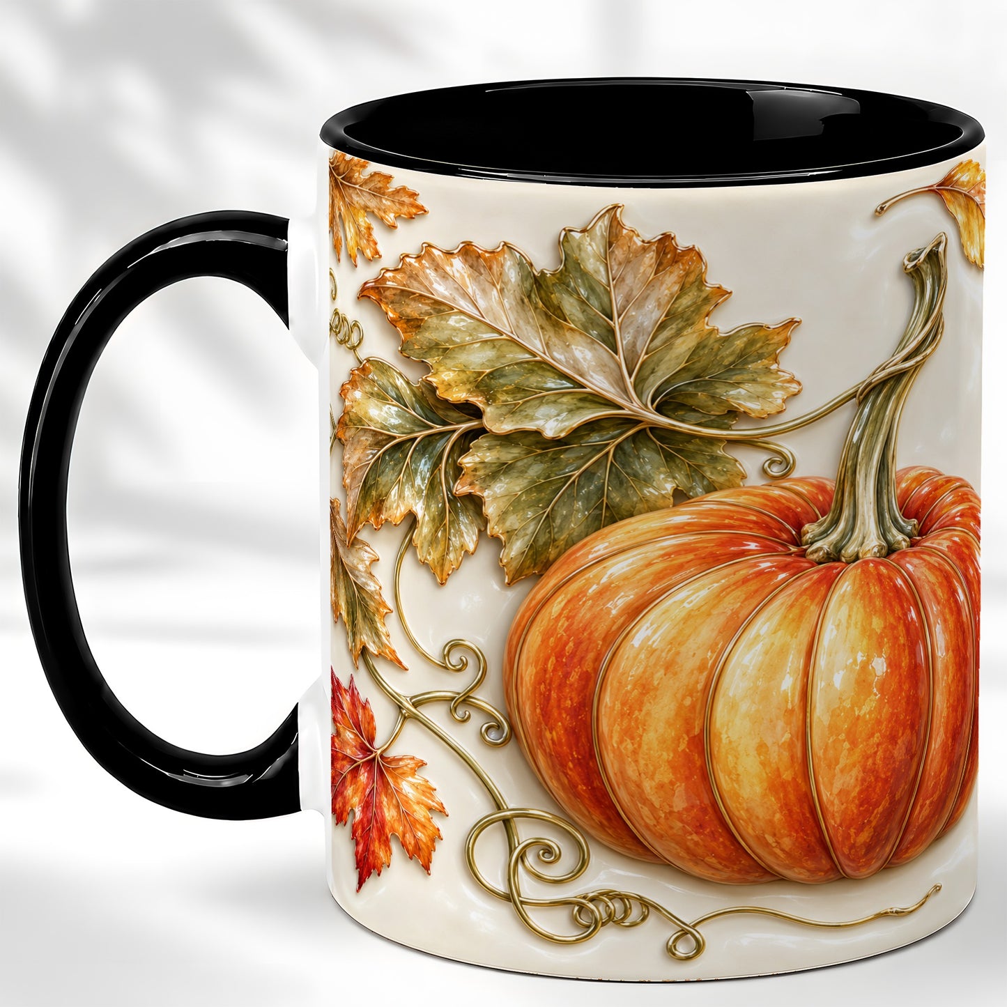 #pl[11oz|Black] Glossy Autumn Pumpkin Coffee Mug, Fall Harvest Mug, Ceramic Cup
