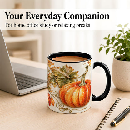 #pl[11oz|Black] Glossy Autumn Pumpkin Coffee Mug, Fall Harvest Mug, Ceramic Cup
