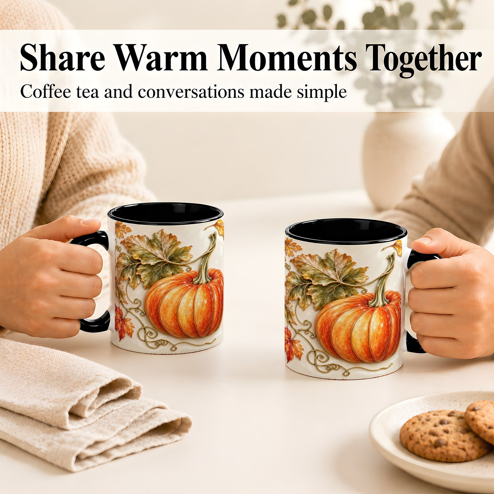 #pl[11oz|Black] Glossy Autumn Pumpkin Coffee Mug, Fall Harvest Mug, Ceramic Cup