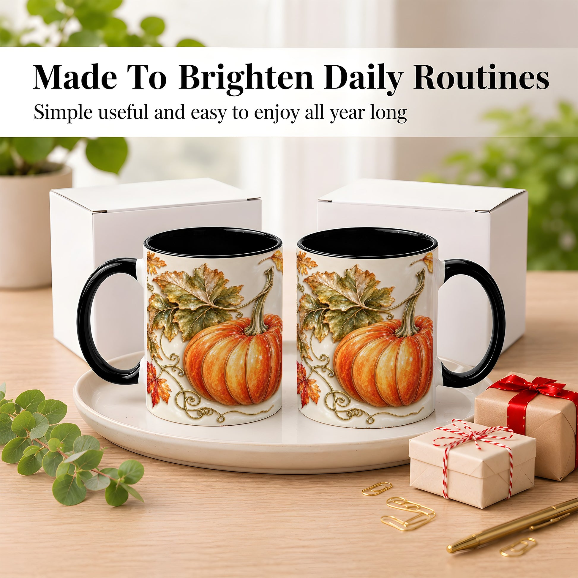 #pl[11oz|Black] Glossy Autumn Pumpkin Coffee Mug, Fall Harvest Mug, Ceramic Cup