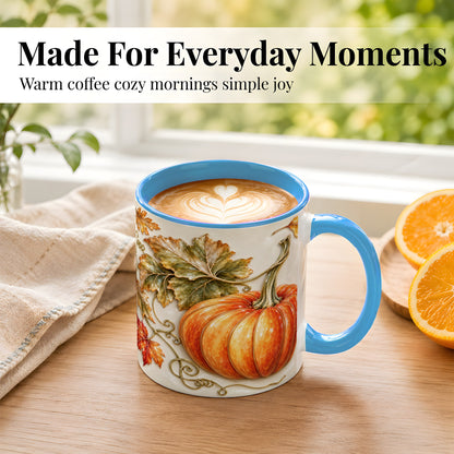 #pl[11oz|Blue] Glossy Autumn Pumpkin Coffee Mug, Fall Harvest Mug, Ceramic Cup