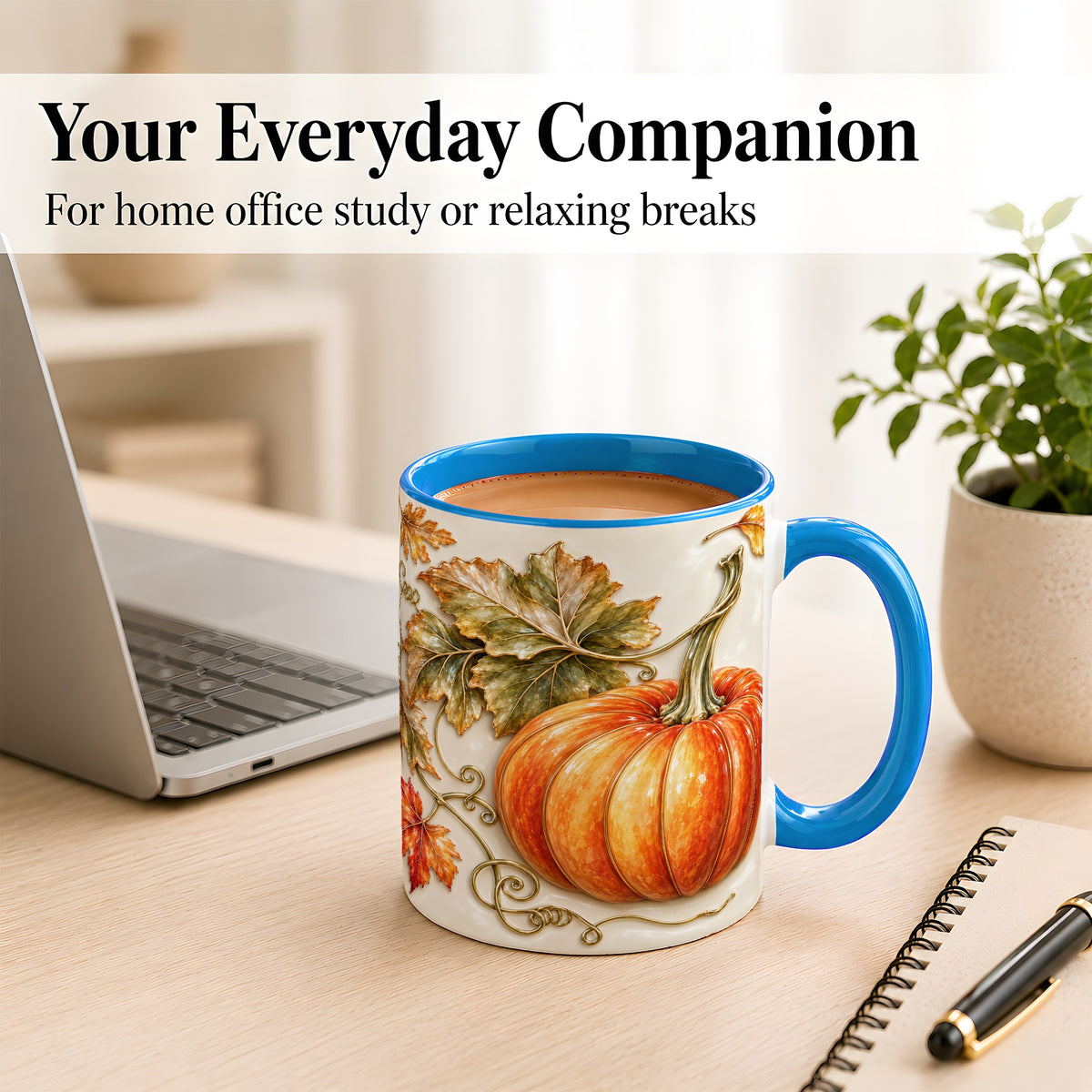 #pl[11oz|Blue] Glossy Autumn Pumpkin Coffee Mug, Fall Harvest Mug, Ceramic Cup