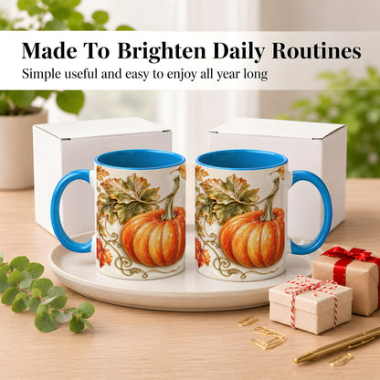 #pl[11oz|Blue] Glossy Autumn Pumpkin Coffee Mug, Fall Harvest Mug, Ceramic Cup