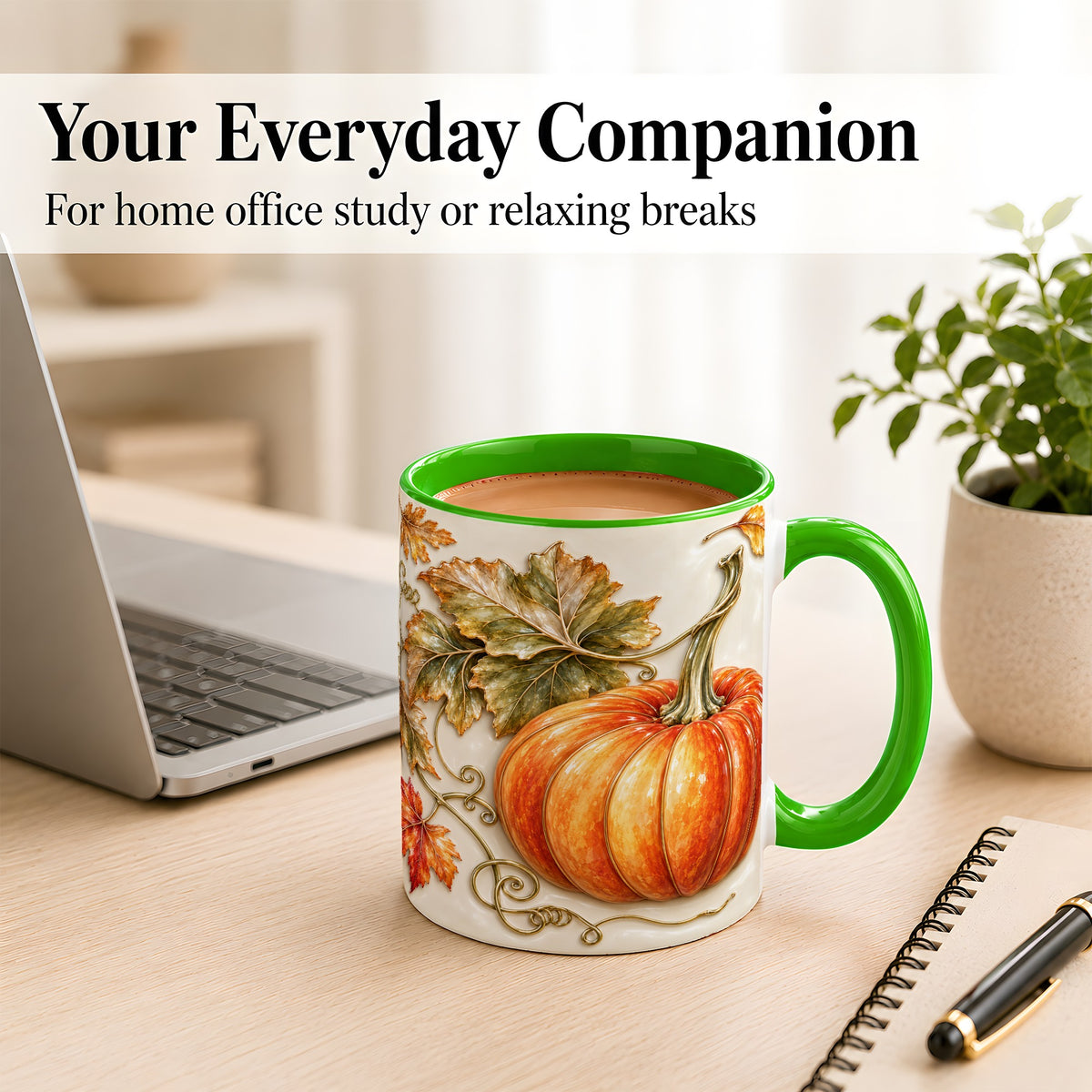 #pl[11oz|Green] Glossy Autumn Pumpkin Coffee Mug, Fall Harvest Mug, Ceramic Cup