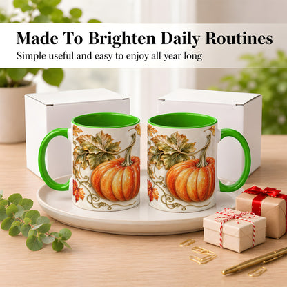 #pl[11oz|Green] Glossy Autumn Pumpkin Coffee Mug, Fall Harvest Mug, Ceramic Cup