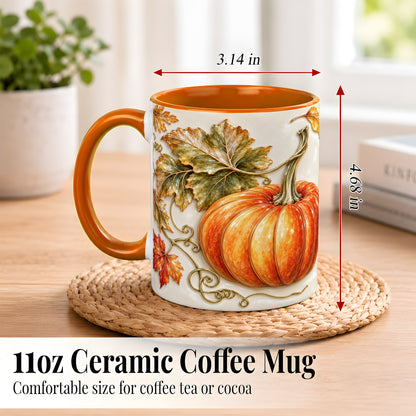 #pl[11oz|Orange] Glossy Autumn Pumpkin Coffee Mug, Fall Harvest Mug, Ceramic Cup
