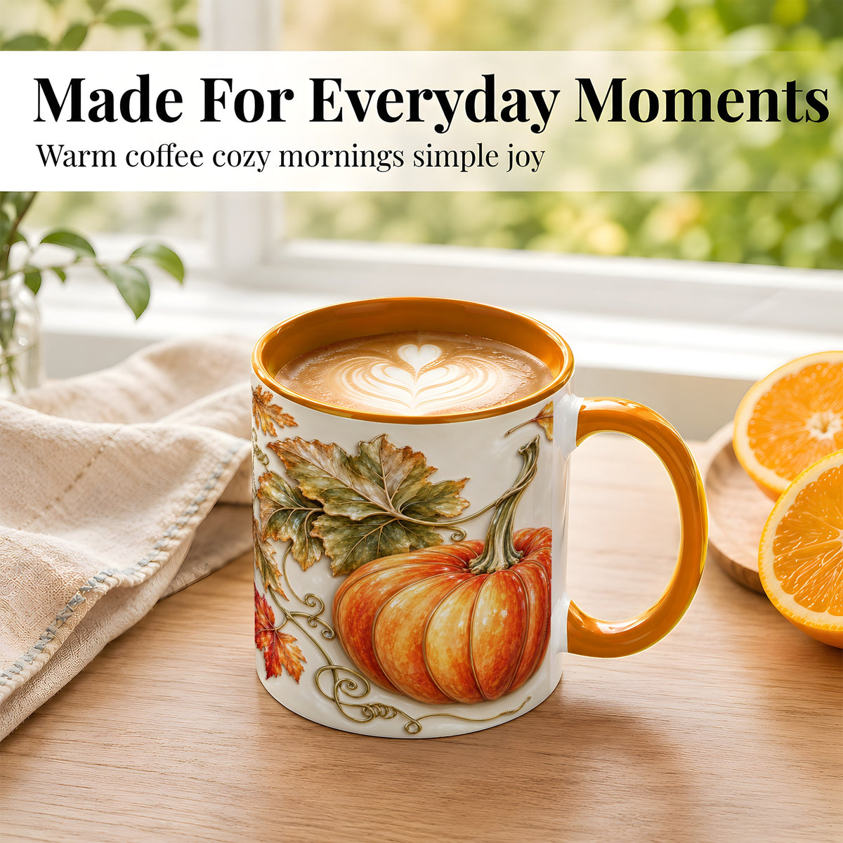 #pl[11oz|Orange] Glossy Autumn Pumpkin Coffee Mug, Fall Harvest Mug, Ceramic Cup