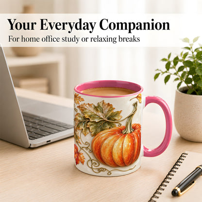 #pl[11oz|Pink] Glossy Autumn Pumpkin Coffee Mug, Fall Harvest Mug, Ceramic Cup