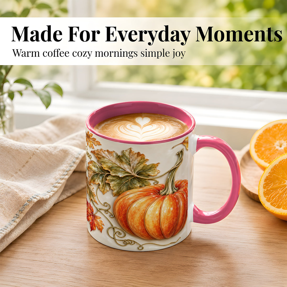 #pl[11oz|Pink] Glossy Autumn Pumpkin Coffee Mug, Fall Harvest Mug, Ceramic Cup