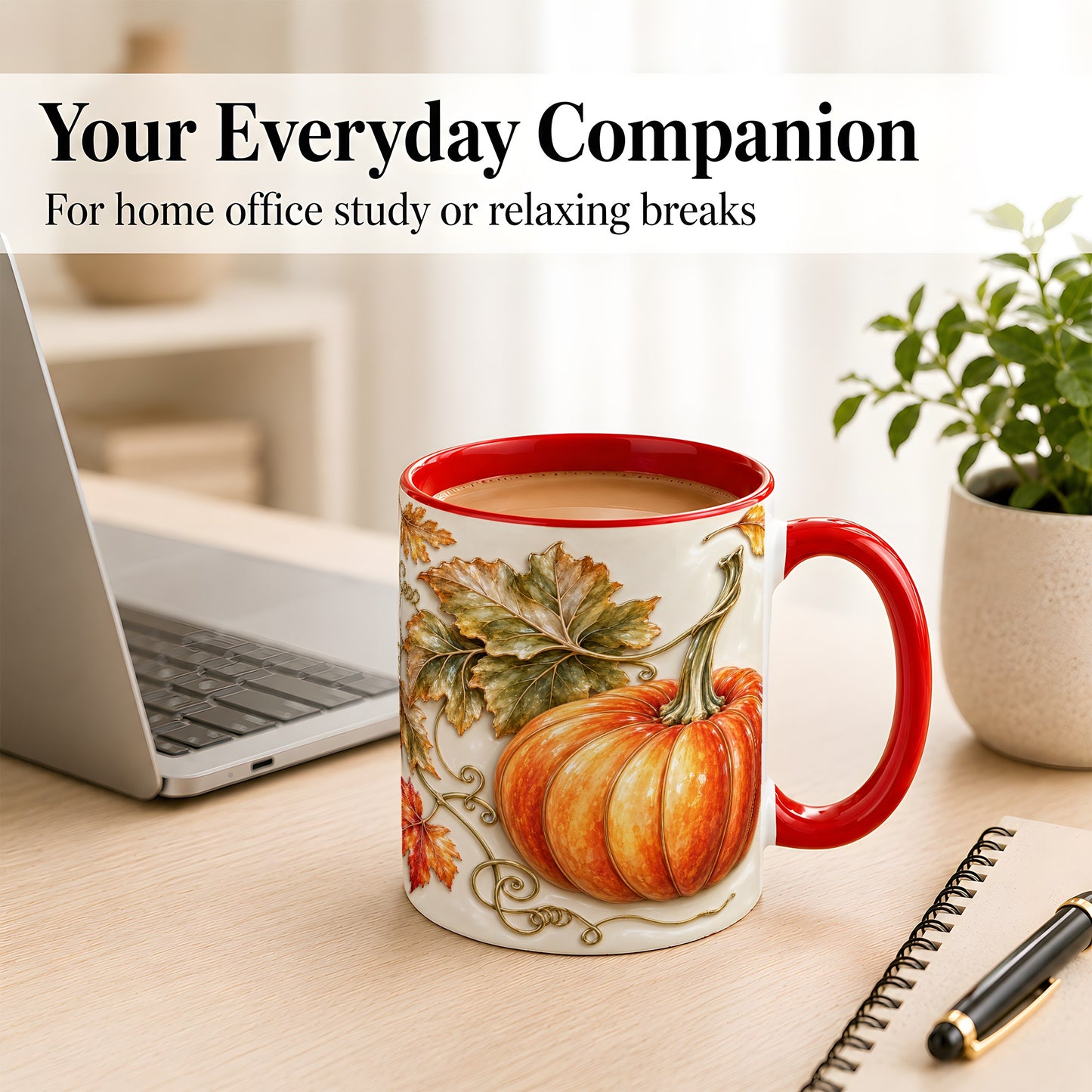#pl[11oz|Red] Glossy Autumn Pumpkin Coffee Mug, Fall Harvest Mug, Ceramic Cup