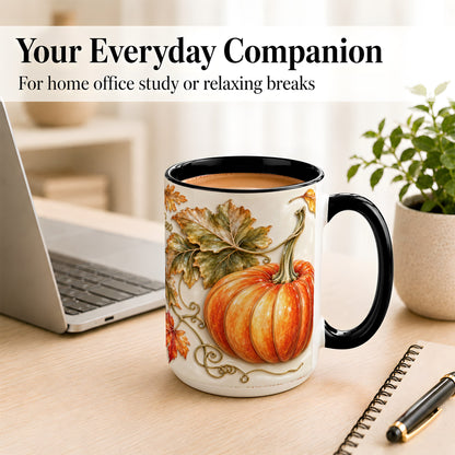 #pl[15oz|Black] Glossy Autumn Pumpkin Coffee Mug, Fall Harvest Mug, Ceramic Cup