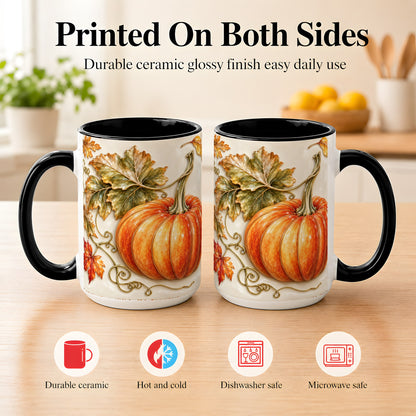 #pl[15oz|Black] Glossy Autumn Pumpkin Coffee Mug, Fall Harvest Mug, Ceramic Cup