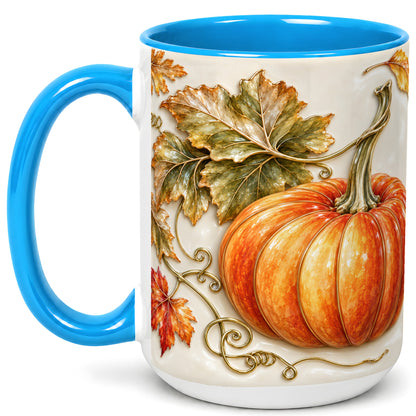 #pl[15oz|Blue] Glossy Autumn Pumpkin Coffee Mug, Fall Harvest Mug, Ceramic Cup