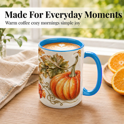 #pl[15oz|Blue] Glossy Autumn Pumpkin Coffee Mug, Fall Harvest Mug, Ceramic Cup