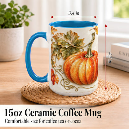 #pl[15oz|Blue] Glossy Autumn Pumpkin Coffee Mug, Fall Harvest Mug, Ceramic Cup