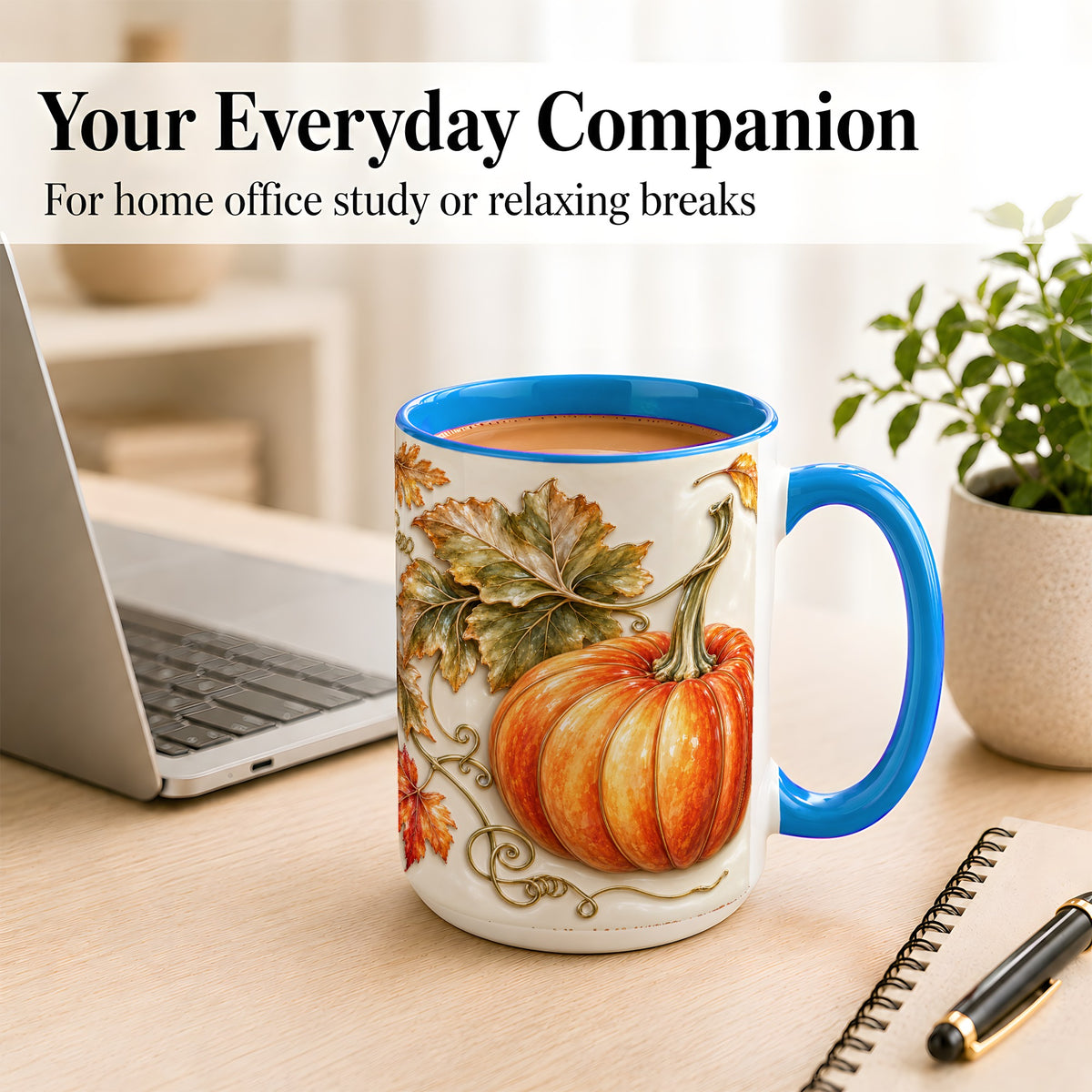 #pl[15oz|Blue] Glossy Autumn Pumpkin Coffee Mug, Fall Harvest Mug, Ceramic Cup