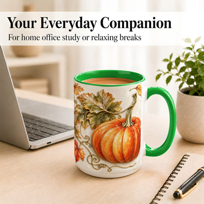 #pl[15oz|Green] Glossy Autumn Pumpkin Coffee Mug, Fall Harvest Mug, Ceramic Cup