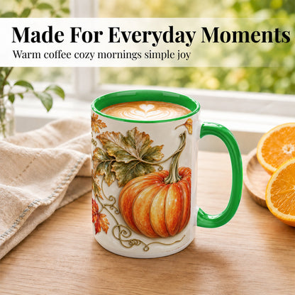 #pl[15oz|Green] Glossy Autumn Pumpkin Coffee Mug, Fall Harvest Mug, Ceramic Cup