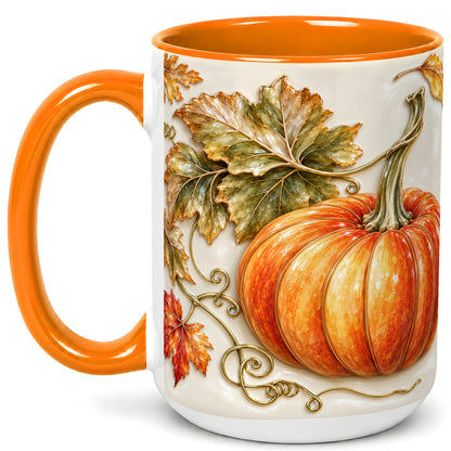 #pl[15oz|Orange] Glossy Autumn Pumpkin Coffee Mug, Fall Harvest Mug, Ceramic Cup