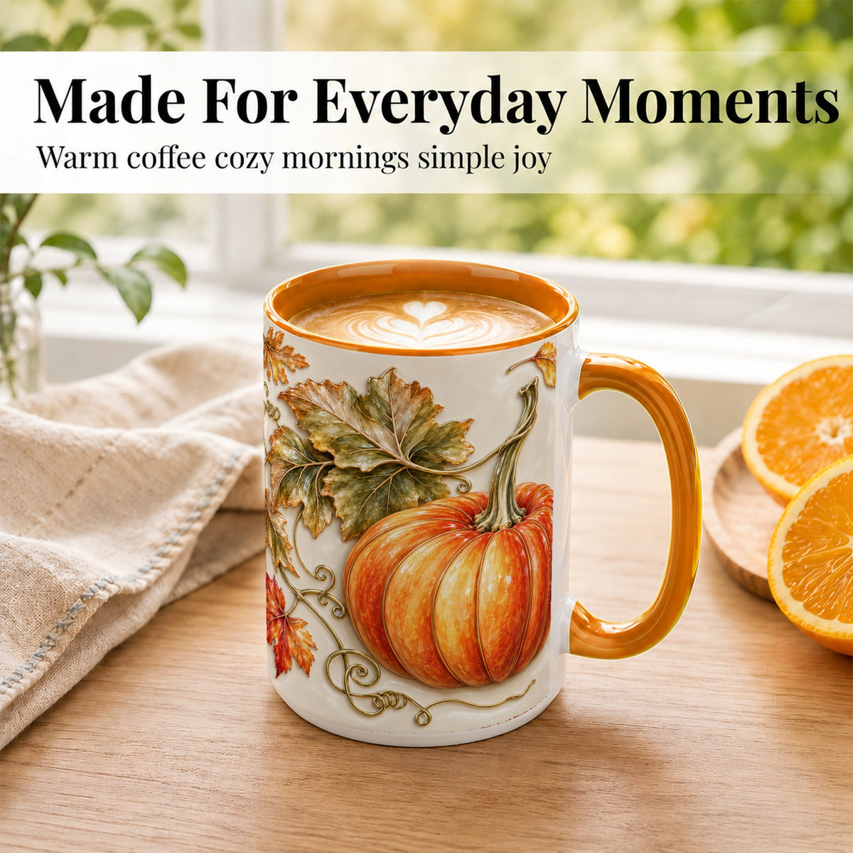 #pl[15oz|Orange] Glossy Autumn Pumpkin Coffee Mug, Fall Harvest Mug, Ceramic Cup