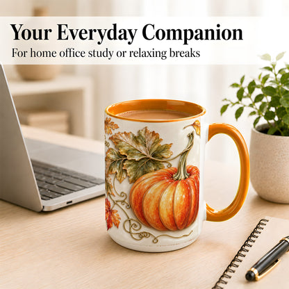 #pl[15oz|Orange] Glossy Autumn Pumpkin Coffee Mug, Fall Harvest Mug, Ceramic Cup