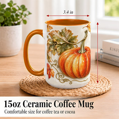 #pl[15oz|Orange] Glossy Autumn Pumpkin Coffee Mug, Fall Harvest Mug, Ceramic Cup