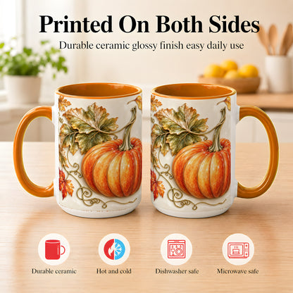 #pl[15oz|Orange] Glossy Autumn Pumpkin Coffee Mug, Fall Harvest Mug, Ceramic Cup