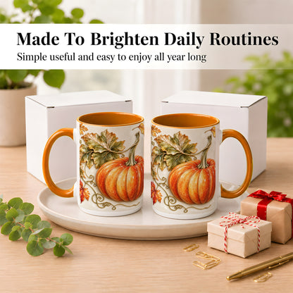#pl[15oz|Orange] Glossy Autumn Pumpkin Coffee Mug, Fall Harvest Mug, Ceramic Cup