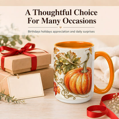 #pl[15oz|Orange] Glossy Autumn Pumpkin Coffee Mug, Fall Harvest Mug, Ceramic Cup