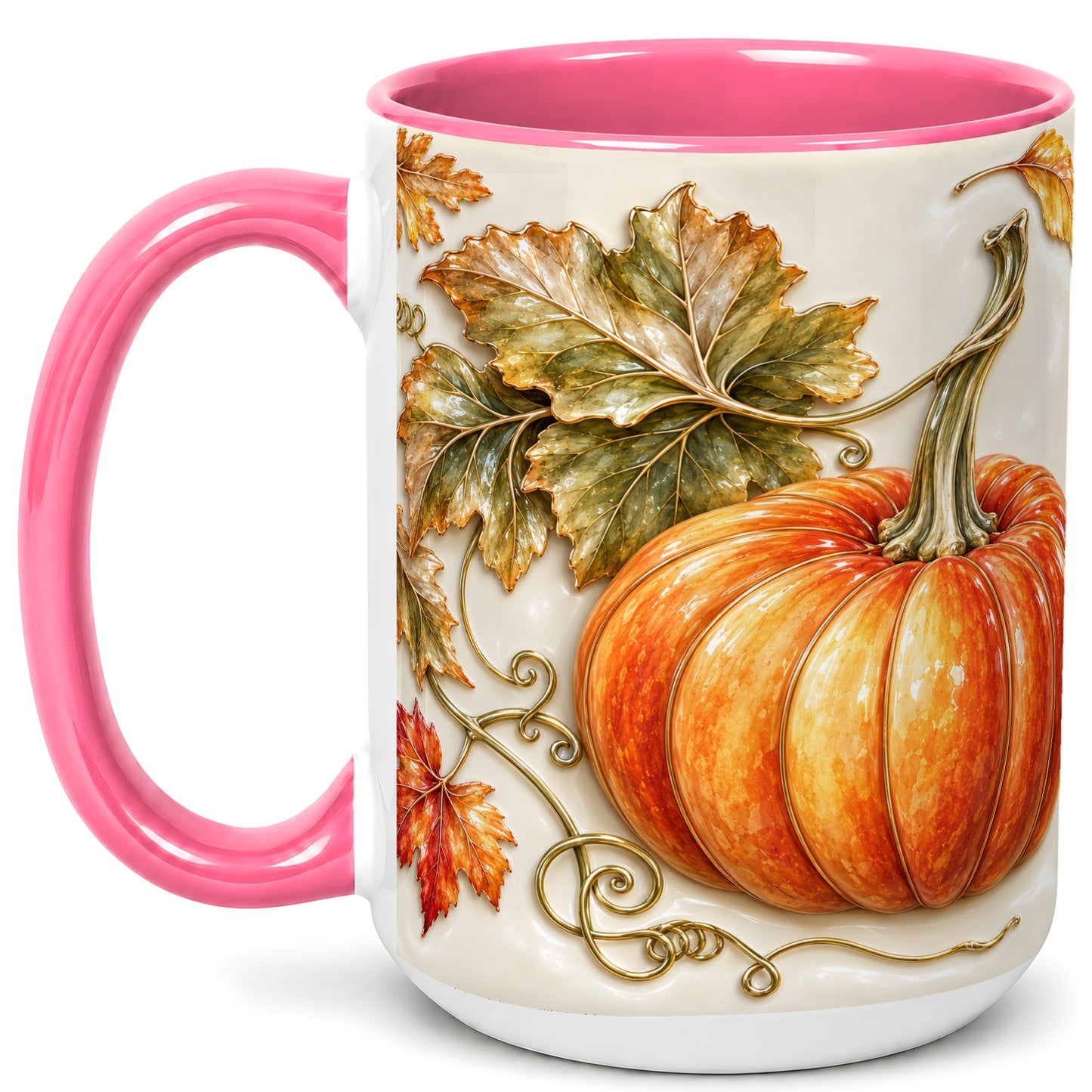 #pl[15oz|Pink] Glossy Autumn Pumpkin Coffee Mug, Fall Harvest Mug, Ceramic Cup