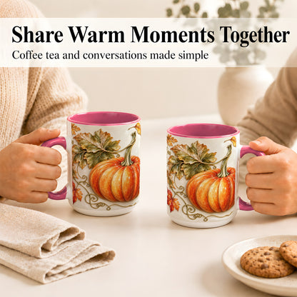 #pl[15oz|Pink] Glossy Autumn Pumpkin Coffee Mug, Fall Harvest Mug, Ceramic Cup