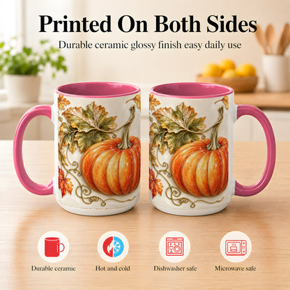 #pl[15oz|Pink] Glossy Autumn Pumpkin Coffee Mug, Fall Harvest Mug, Ceramic Cup