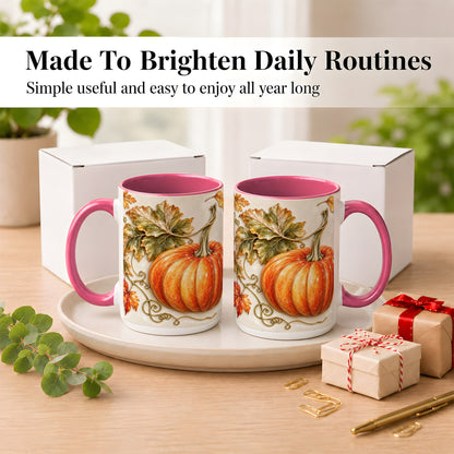 #pl[15oz|Pink] Glossy Autumn Pumpkin Coffee Mug, Fall Harvest Mug, Ceramic Cup