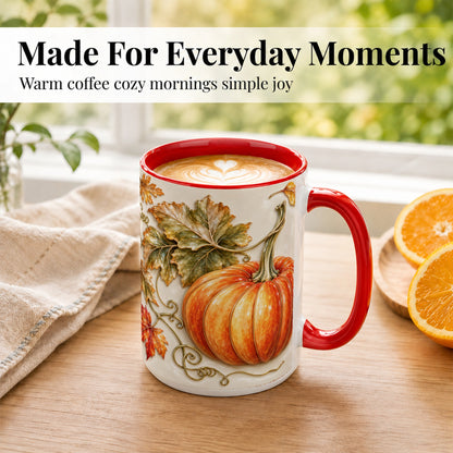 #pl[15oz|Red] Glossy Autumn Pumpkin Coffee Mug, Fall Harvest Mug, Ceramic Cup