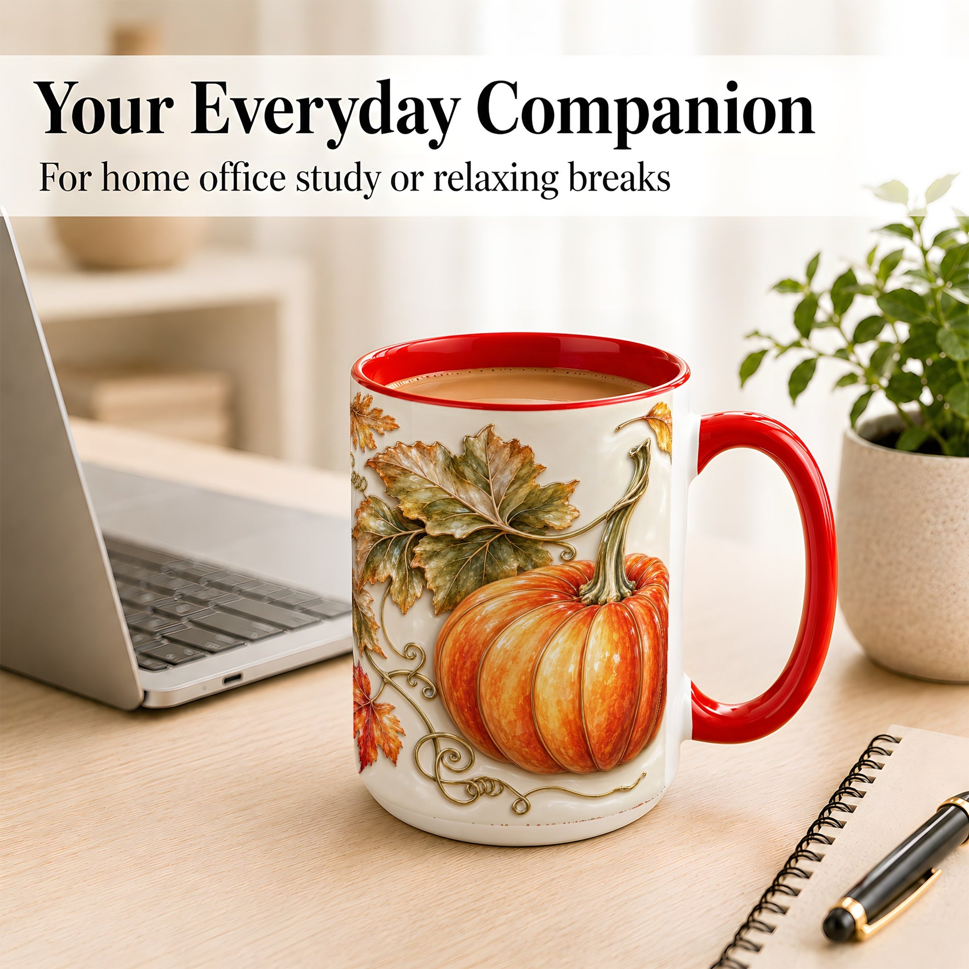 #pl[15oz|Red] Glossy Autumn Pumpkin Coffee Mug, Fall Harvest Mug, Ceramic Cup
