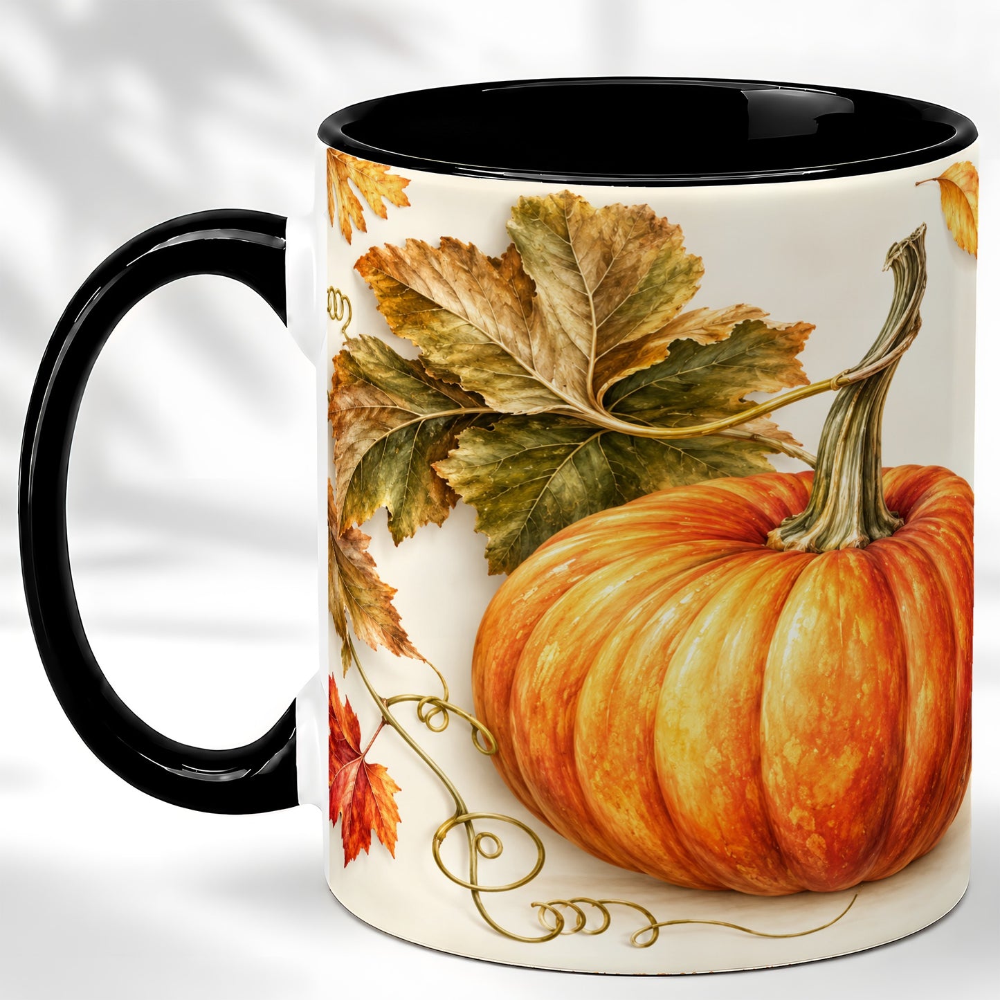 #pl[11oz|Black] Rustic Orange Pumpkin Coffee Mug, Autumn Harvest Mug, Ceramic Cup