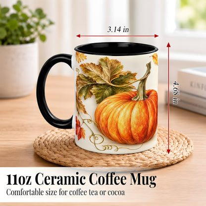 #pl[11oz|Black] Rustic Orange Pumpkin Coffee Mug, Autumn Harvest Mug, Ceramic Cup
