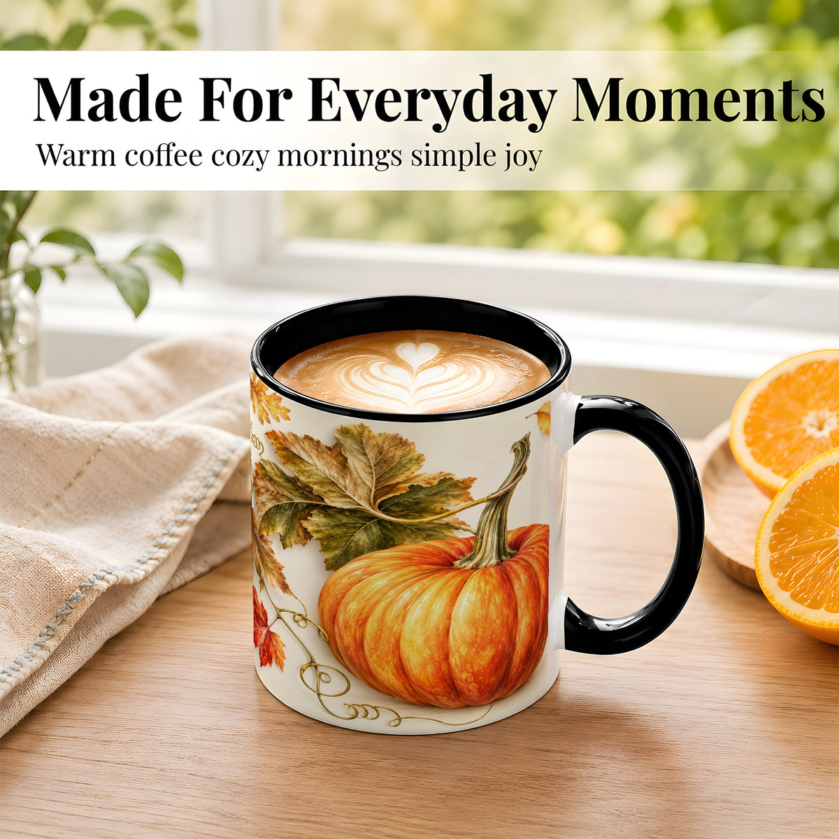 #pl[11oz|Black] Rustic Orange Pumpkin Coffee Mug, Autumn Harvest Mug, Ceramic Cup