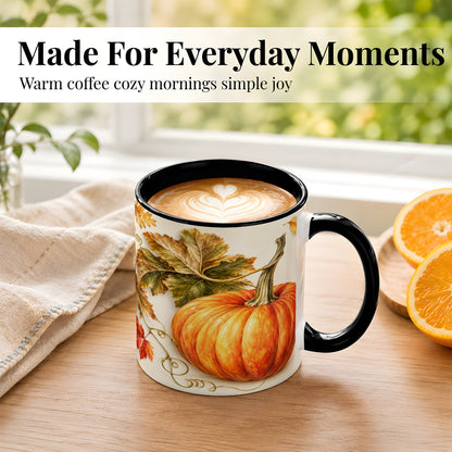 #pl[11oz|Black] Rustic Orange Pumpkin Coffee Mug, Autumn Harvest Mug, Ceramic Cup