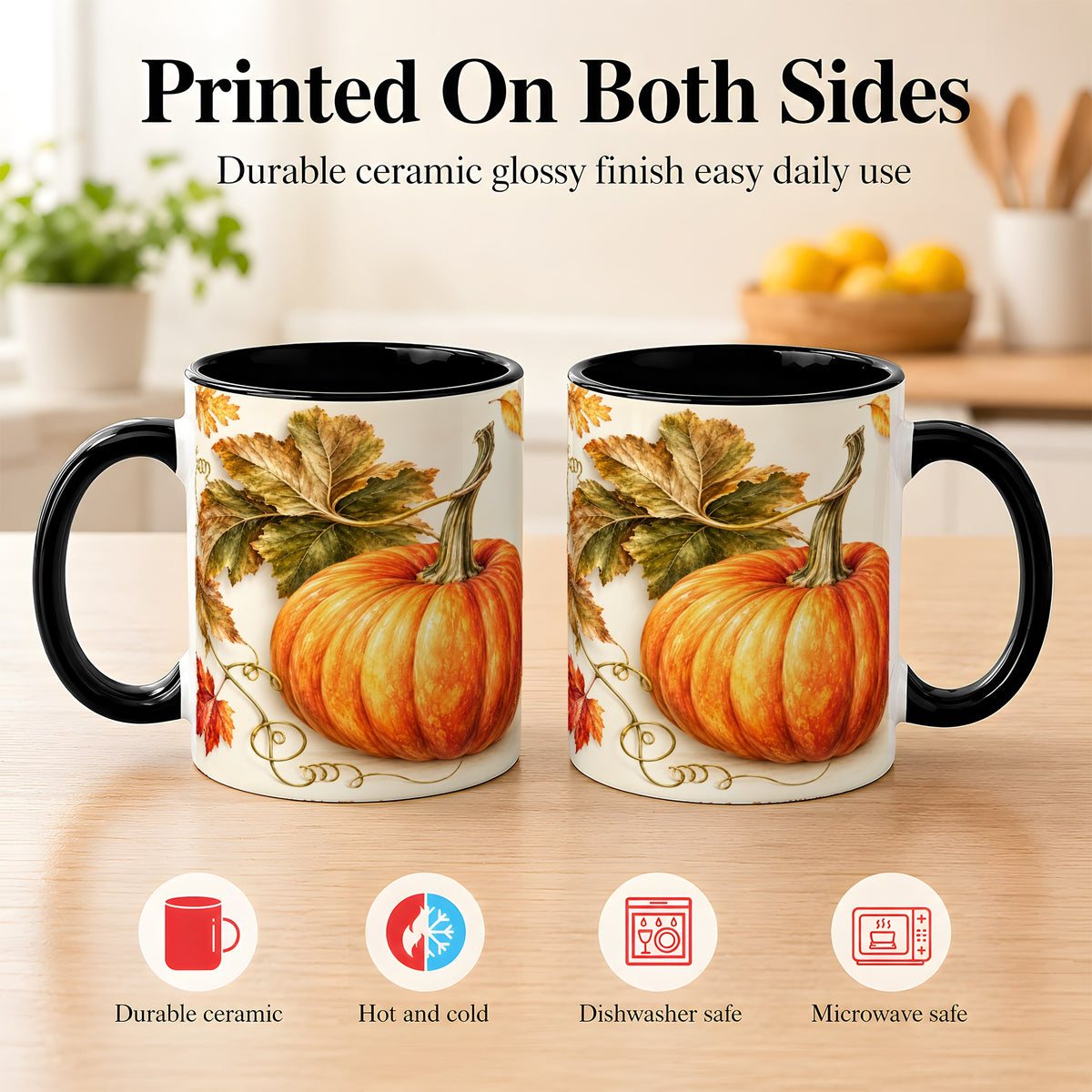 #pl[11oz|Black] Rustic Orange Pumpkin Coffee Mug, Autumn Harvest Mug, Ceramic Cup