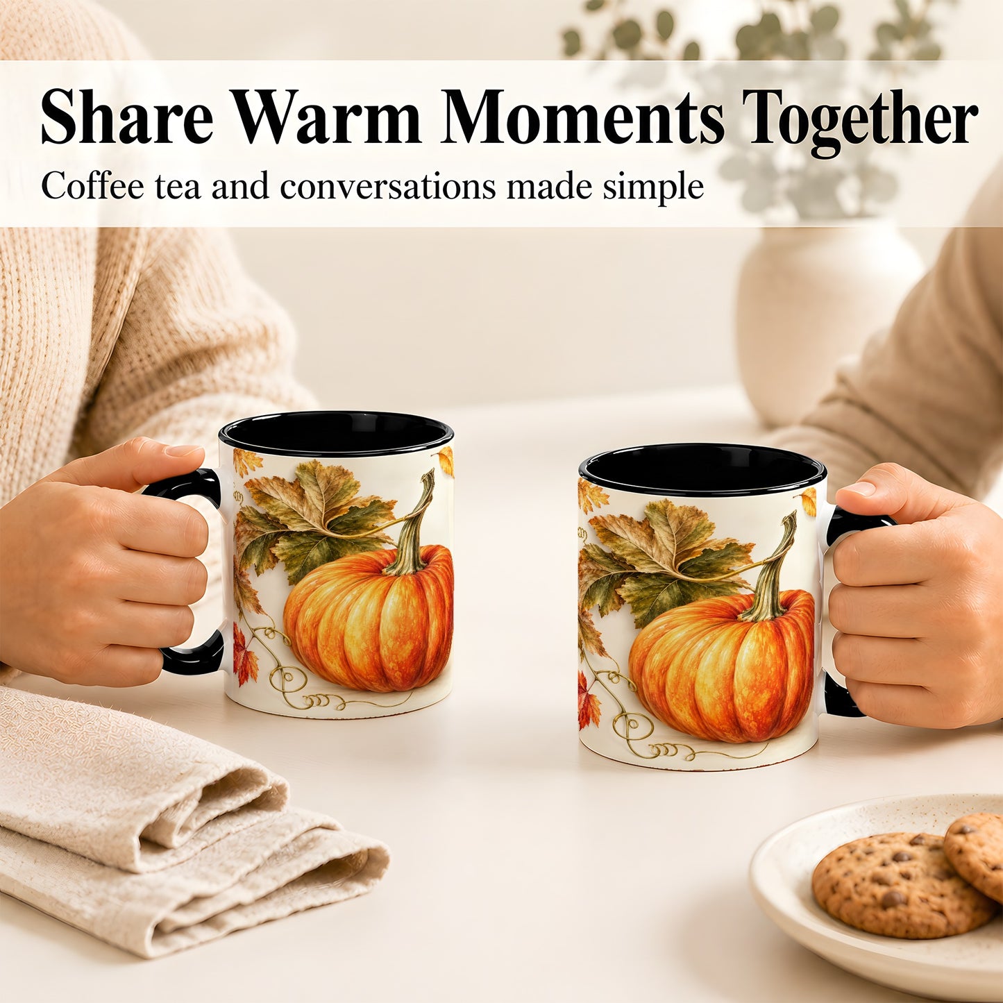 #pl[11oz|Black] Rustic Orange Pumpkin Coffee Mug, Autumn Harvest Mug, Ceramic Cup