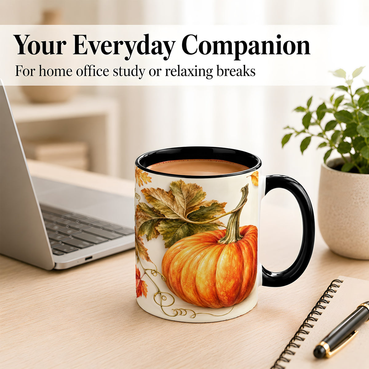 #pl[11oz|Black] Rustic Orange Pumpkin Coffee Mug, Autumn Harvest Mug, Ceramic Cup