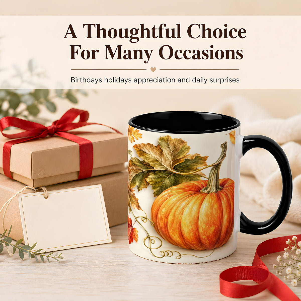 #pl[11oz|Black] Rustic Orange Pumpkin Coffee Mug, Autumn Harvest Mug, Ceramic Cup