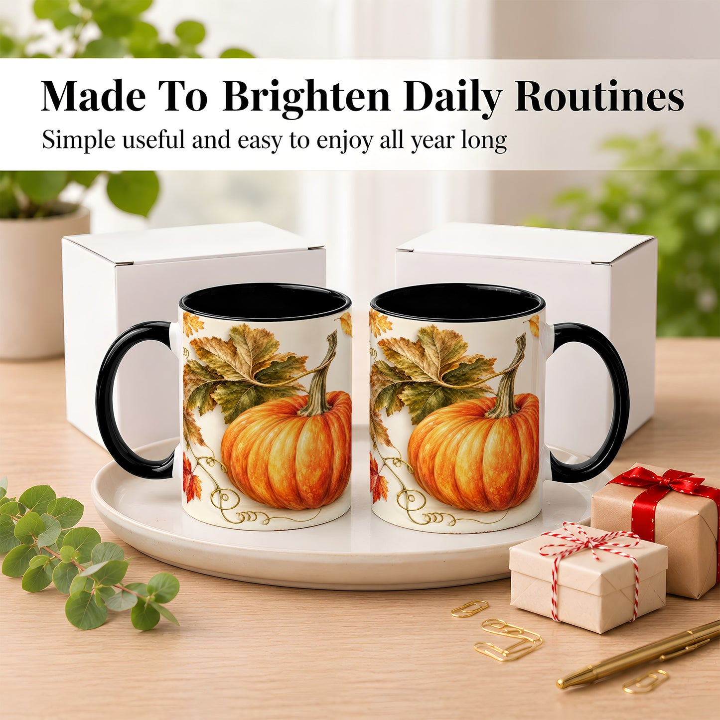 #pl[11oz|Black] Rustic Orange Pumpkin Coffee Mug, Autumn Harvest Mug, Ceramic Cup