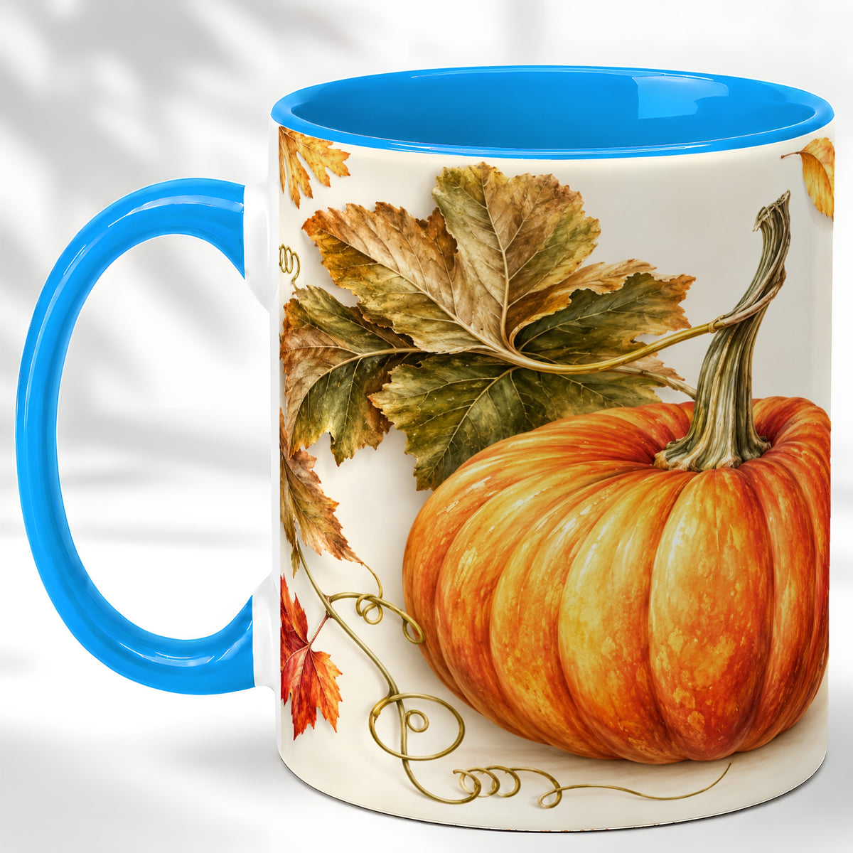 #pl[11oz|Blue] Rustic Orange Pumpkin Coffee Mug, Autumn Harvest Mug, Ceramic Cup