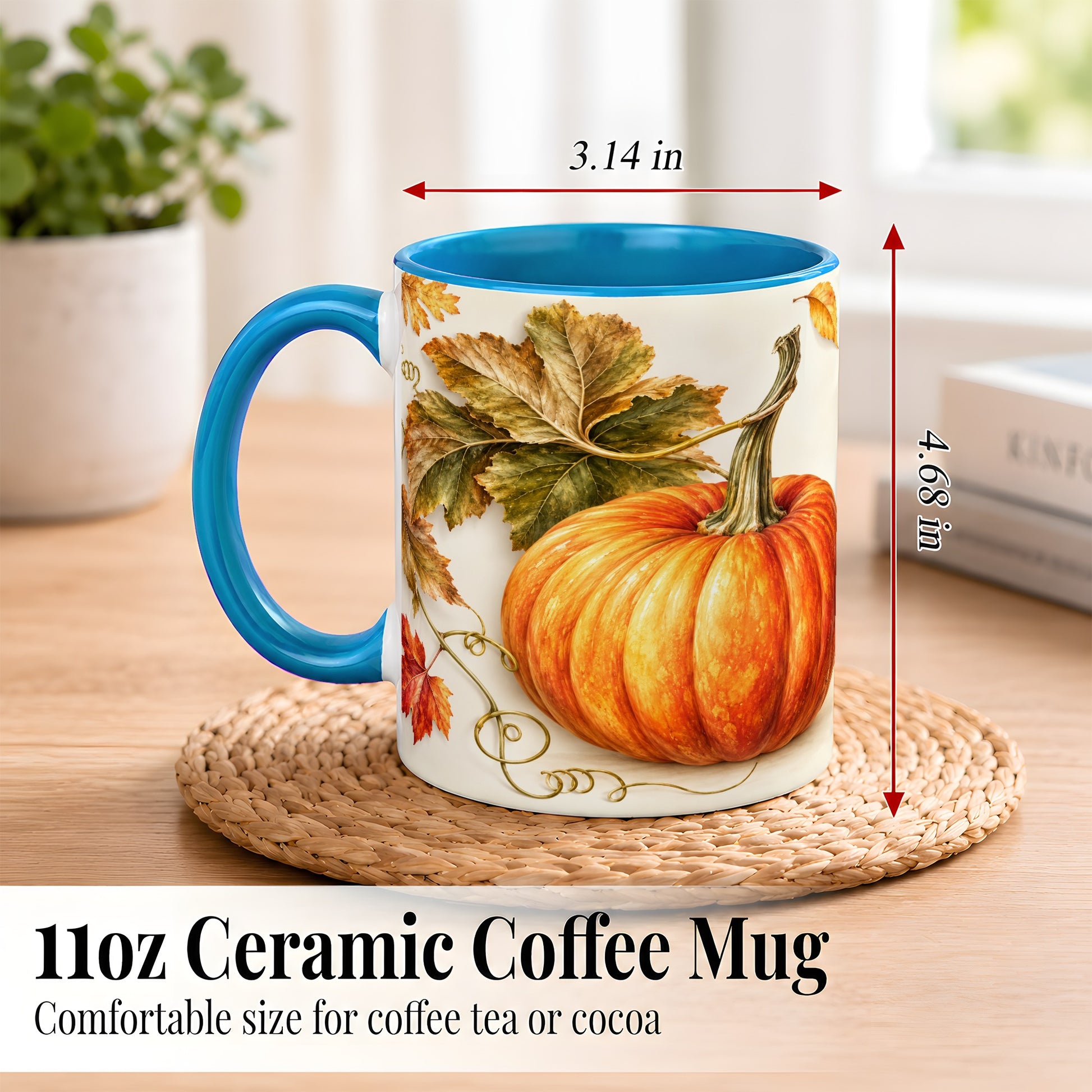 #pl[11oz|Blue] Rustic Orange Pumpkin Coffee Mug, Autumn Harvest Mug, Ceramic Cup